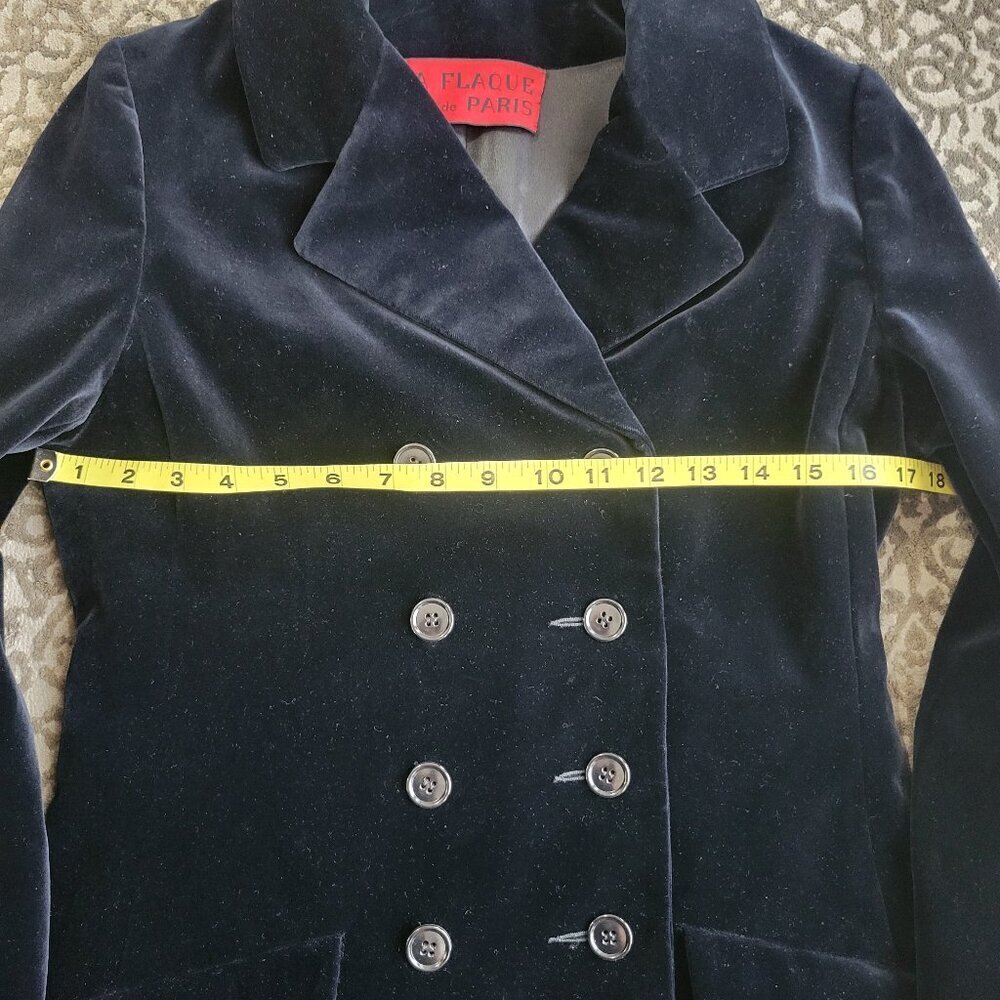 LA FLAQUE de PARIS Vintage Black Velvet Long Double Breasted Jacket - Picture 7 of 9